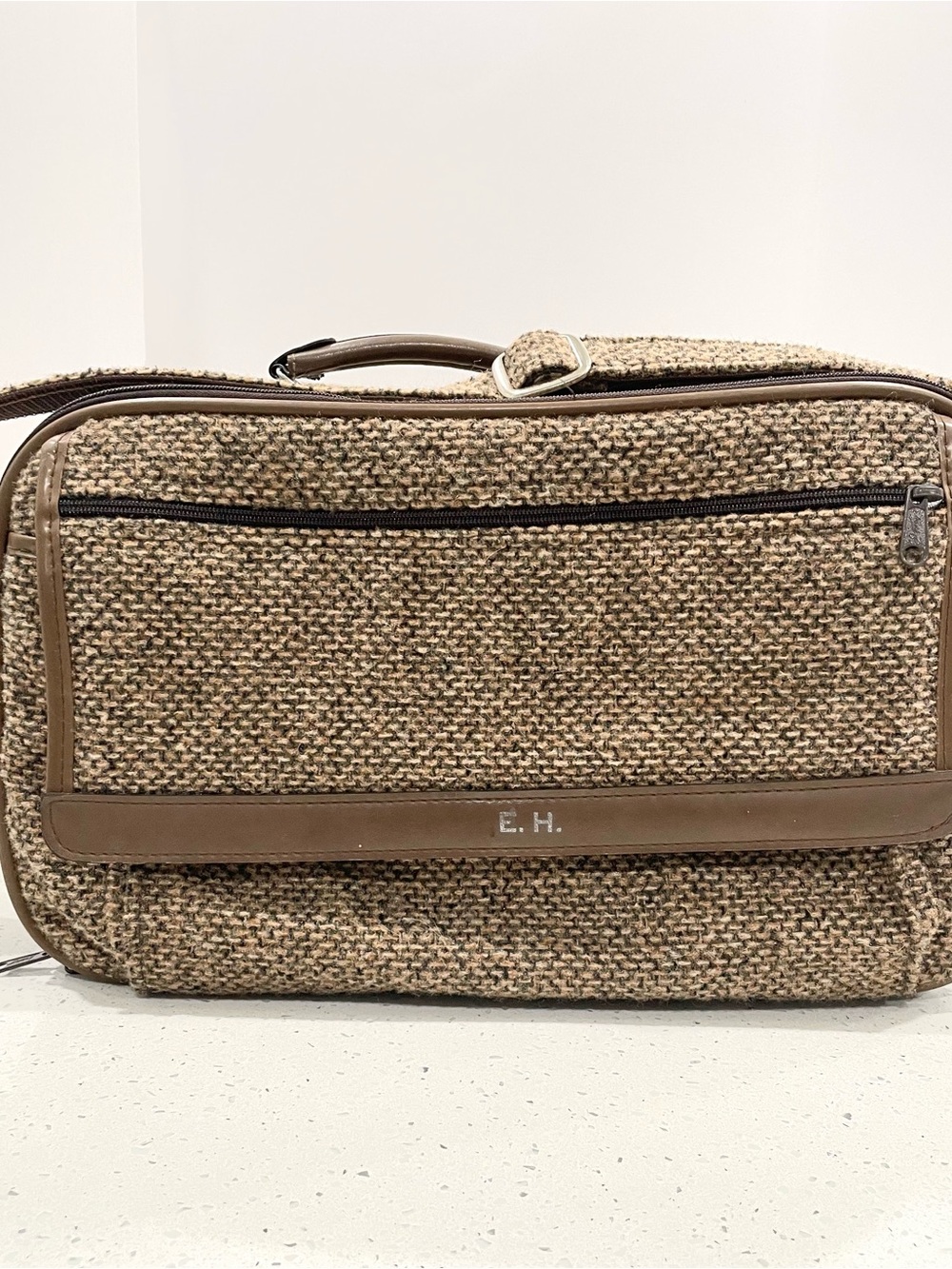 Vintage Skyway Woven Brown Laptop Briefcase with Leather Trim